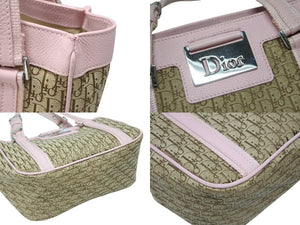 CHRISTIAN DIOR クリスチャンディオール トロッターライン ハンドバッグ ロゴプレート 03-BM-0056 ベージュ ピンク 美品 中古 4b008186