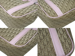 CHRISTIAN DIOR クリスチャンディオール トロッターライン ハンドバッグ ロゴプレート 03-BM-0056 ベージュ ピンク 美品 中古 4b008186