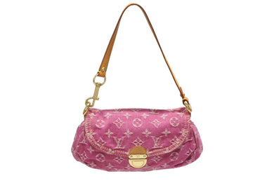 極美品 LOUIS VUITTON ルイヴィトン ミニプリーティ ワンショルダーバッグ M95216 モノグラム デニム ピンク 中古 4b008191