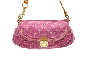 極美品 LOUIS VUITTON ルイヴィトン ミニプリーティ ワンショルダーバッグ M95216 モノグラム デニム ピンク 中古 4b008191