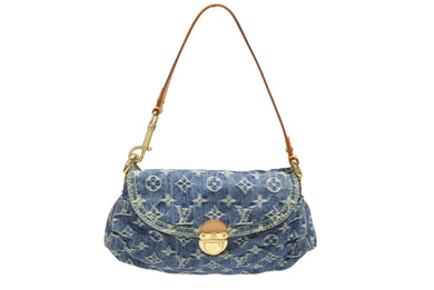 極美品 LOUIS VUITTON ルイヴィトン ミニプリーティ ハンドバッグ M95050 モノグラムデニム レザー ブルー 中古 4b008192