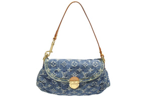 極美品 LOUIS VUITTON ルイヴィトン ミニプリーティ ハンドバッグ M95050 モノグラムデニム レザー ブルー 中古 4b008192