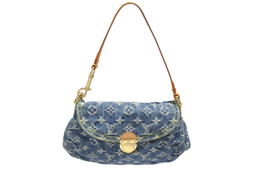 極美品 LOUIS VUITTON ルイヴィトン ミニプリーティ ハンドバッグ M95050 モノグラムデニム レザー ブルー 中古 4b008192