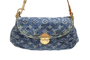 極美品 LOUIS VUITTON ルイヴィトン ミニプリーティ ハンドバッグ M95050 モノグラムデニム レザー ブルー 中古 4b008192
