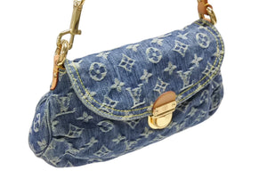 極美品 LOUIS VUITTON ルイヴィトン ミニプリーティ ハンドバッグ M95050 モノグラムデニム レザー ブルー 中古 4b008192