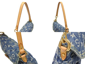 極美品 LOUIS VUITTON ルイヴィトン ミニプリーティ ハンドバッグ M95050 モノグラムデニム レザー ブルー 中古 4b008192