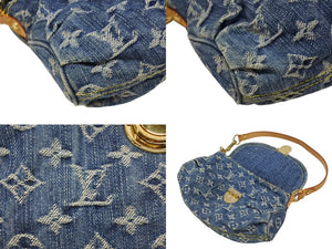 極美品 LOUIS VUITTON ルイヴィトン ミニプリーティ ハンドバッグ M95050 モノグラムデニム レザー ブルー 中古 4b008192