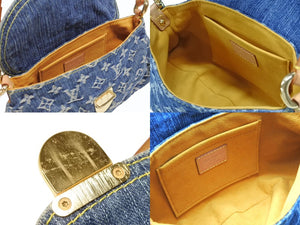 極美品 LOUIS VUITTON ルイヴィトン ミニプリーティ ハンドバッグ M95050 モノグラムデニム レザー ブルー 中古 4b008192