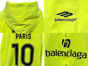 極美品 BALENCIAGA バレンシアガ Soccer Paris Zip-Hoodie ジップアップフーディー パーカー 744457 サイズXXL グリーン 中古 4b008199