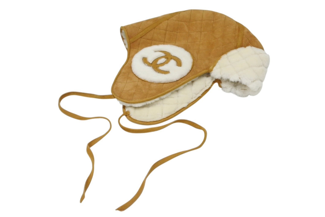 新品未使用 CHANEL シャネル ココネージュ フライトキャップ ウシャンカ AAA429 ココマーク ムートン スウェード 中古 4b008210