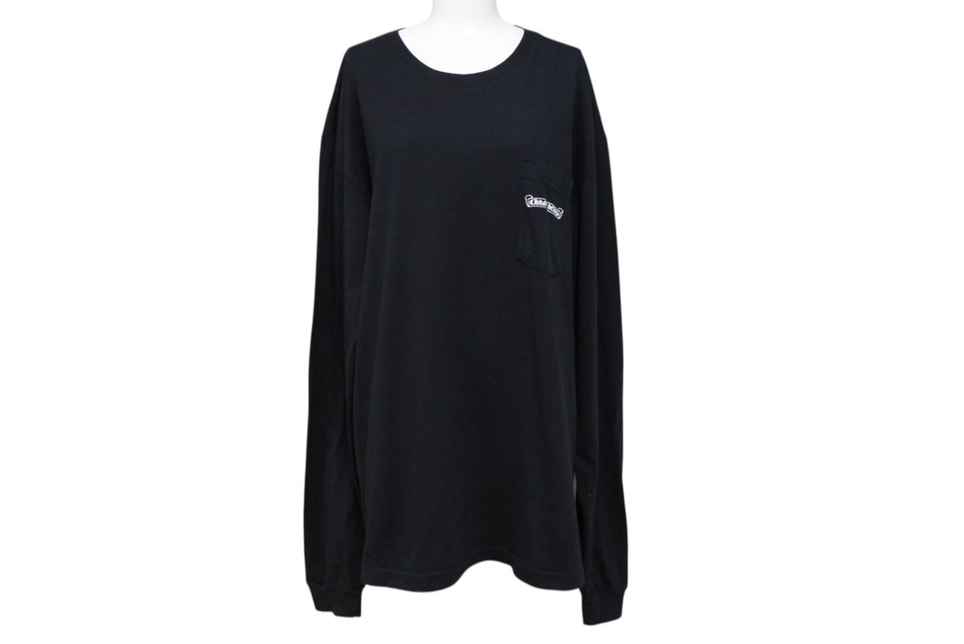 極美品 CHROME HEARTS クロムハーツ アーチロゴ 長袖Tシャツ サイズXL FUCK YOU CHプラス ブラック ホワイト 中古 4b008214