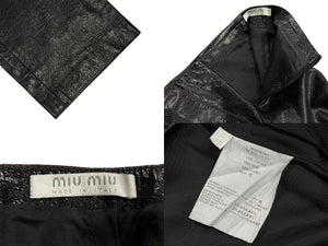 MIUMIU ミュウミュウ レザー ロングパンツ サイズ40 ブラック サイドジップ イタリア製 本革 美品 中古 4b008217