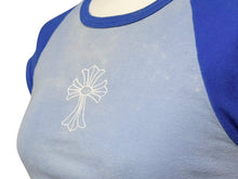 Load image into Gallery viewer, CHROME HEARTS クロムハーツ CROSS RAGLAN TEE セメタリークロス ラグラン 半袖Tシャツ ブルー サイズXS 良品 中古 4b008220