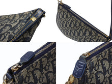 画像をギャラリービューアに読み込む, Christian Dior クリスチャンディオール サドルポーチ アクセサリーポーチ MC 0071 ネイビー トロッター柄 ガリアーノ期 美品 中古 4b008232