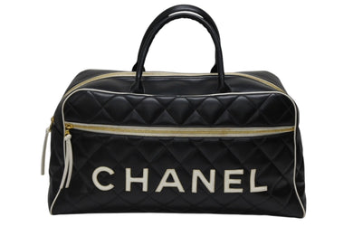 CHANEL シャネル スポーツライン ボストンバッグ A05943 3番台 キルティング ココマーク レザー ブラック ゴールド金具 美品 中古 4b008234