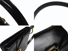 Load image into Gallery viewer, 極美品 CELINE セリーヌ ハンドバッグ ガンチーニ ダブルフラップ ヴィンテージ レザー ブラック ゴールド金具 中古 4b004826