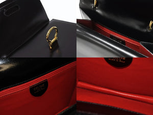 極美品 CELINE セリーヌ ハンドバッグ ガンチーニ ダブルフラップ ヴィンテージ レザー ブラック ゴールド金具 中古 4b004826