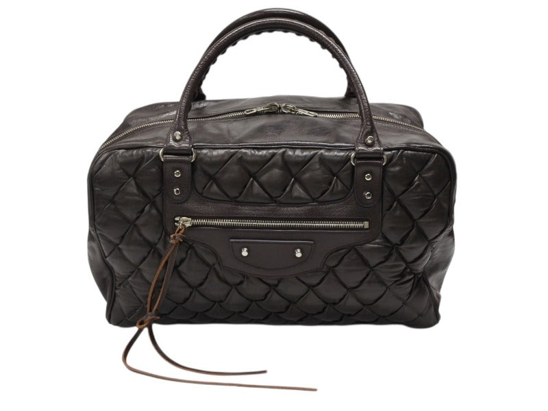 BALENCIAGA バレンシアガ マトラッセ シティ ハンドバッグ 168032 ブラウン レザー シルバー金具 美品 中古 4b008268