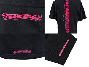 CHROME HEARTS クロムハーツ 半袖Tシャツ サイズS スクロールラベルロゴ プリント CHプラス ブラック ピンク 美品 中古 4b008284