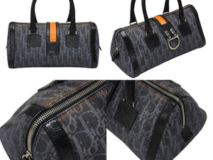 極美品 CHRISTIAN DIOR クリスチャンディオール トロッターライン ハンドバッグ 02-B0-1015 ネイビー オレンジ シルバー金具 中古 4b008289