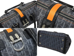 極美品 CHRISTIAN DIOR クリスチャンディオール トロッターライン ハンドバッグ 02-B0-1015 ネイビー オレンジ シルバー金具 中古 4b008289