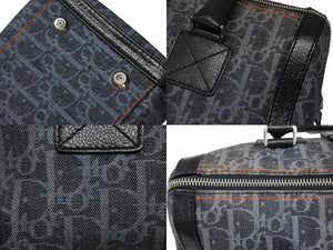 極美品 CHRISTIAN DIOR クリスチャンディオール トロッターライン ハンドバッグ 02-B0-1015 ネイビー オレンジ シルバー金具 中古 4b008289