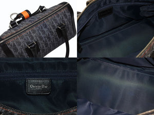 極美品 CHRISTIAN DIOR クリスチャンディオール トロッターライン ハンドバッグ 02-B0-1015 ネイビー オレンジ シルバー金具 中古 4b008289