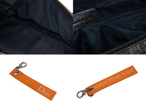 極美品 CHRISTIAN DIOR クリスチャンディオール トロッターライン ハンドバッグ 02-B0-1015 ネイビー オレンジ シルバー金具 中古 4b008289