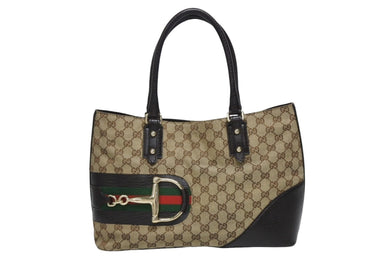 GUCCI グッチ ハンドバック GGキャンバス シェリーライン FF13788WS1378 レザー ベージュ 美品 中古 4b008291