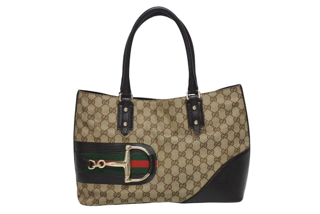 GUCCI グッチ ハンドバック GGキャンバス シェリーライン FF13788WS1378 レザー ベージュ 美品 中古 4b008291