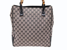 Load image into Gallery viewer, 極美品 GUCCI グッチ バンブー トートバッグ 112530 ピンク ブラック レザー GGキャンバス ブラック金具 中古 4b008302