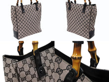 Load image into Gallery viewer, 極美品 GUCCI グッチ バンブー トートバッグ 112530 ピンク ブラック レザー GGキャンバス ブラック金具 中古 4b008302