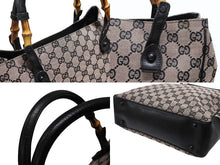 Load image into Gallery viewer, 極美品 GUCCI グッチ バンブー トートバッグ 112530 ピンク ブラック レザー GGキャンバス ブラック金具 中古 4b008302