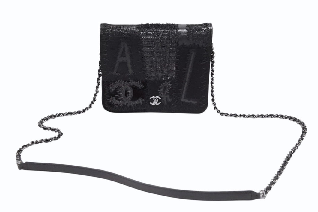 極美品 CHANEL シャネル パッチワーク BORO チェーンショルダーバッグ ココマーク 25番台 デニム ツイード ブラック シルバー 中古 4b008319