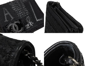 極美品 CHANEL シャネル パッチワーク BORO チェーンショルダーバッグ ココマーク 25番台 デニム ツイード ブラック シルバー 中古 4b008319