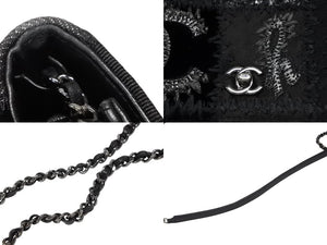 極美品 CHANEL シャネル パッチワーク BORO チェーンショルダーバッグ ココマーク 25番台 デニム ツイード ブラック シルバー 中古 4b008319