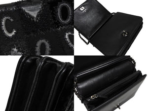 極美品 CHANEL シャネル パッチワーク BORO チェーンショルダーバッグ ココマーク 25番台 デニム ツイード ブラック シルバー 中古 4b008319