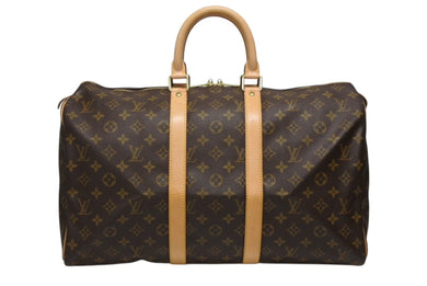極美品 LOUIS VUITTON ルイヴィトン モノグラム キーポル45 ボストンバッグ M41428 PVC ヌメ革 ブラウン ゴールド金具 中古 4b008379