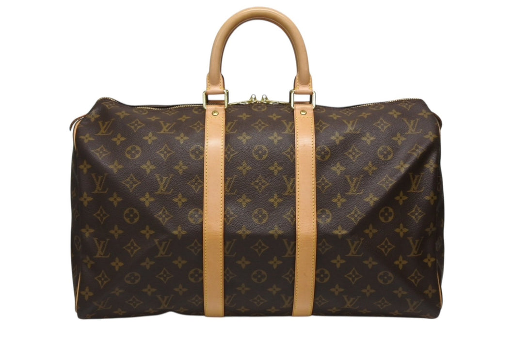 極美品 LOUIS VUITTON ルイヴィトン モノグラム キーポル45 ボストンバッグ M41428 PVC ヌメ革 ブラウン ゴールド金具 中古 4b008379