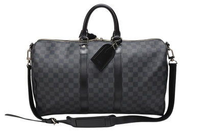 極美品 LOUIS VUITTON ルイヴィトン ボストン キーポルバンドリエール45 ダミエグラフィット N41418 ブラック シルバー金具 4b008380