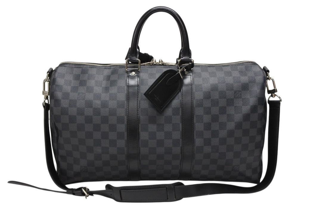 極美品 LOUIS VUITTON ルイヴィトン ボストン キーポルバンドリエール45 ダミエグラフィット N41418 ブラック シルバー金具 4b008380