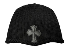 Load image into Gallery viewer, 極美品 CHROME HEARTS クロムハーツ クロスパッチ ニットキャップ ビーニー カシミヤ レザー シルバー925 ブラック 中古 4b008404