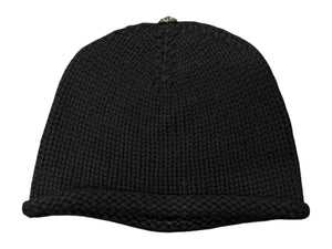 極美品 CHROME HEARTS クロムハーツ クロスパッチ ニットキャップ ビーニー カシミヤ レザー シルバー925 ブラック 中古 4b008404