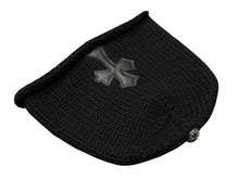 Load image into Gallery viewer, 極美品 CHROME HEARTS クロムハーツ クロスパッチ ニットキャップ ビーニー カシミヤ レザー シルバー925 ブラック 中古 4b008404