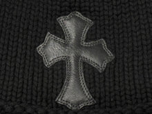 Load image into Gallery viewer, 極美品 CHROME HEARTS クロムハーツ クロスパッチ ニットキャップ ビーニー カシミヤ レザー シルバー925 ブラック 中古 4b008404