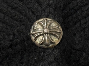 極美品 CHROME HEARTS クロムハーツ クロスパッチ ニットキャップ ビーニー カシミヤ レザー シルバー925 ブラック 中古 4b008404