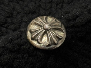 極美品 CHROME HEARTS クロムハーツ クロスパッチ ニットキャップ ビーニー カシミヤ レザー シルバー925 ブラック 中古 4b008404
