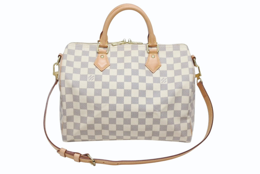 極美品 LOUIS VUITTON ルイヴィトン スピーディバンドリエール30 N41373 ダミエアズールキャンバス ホワイト ブラウン 中古 4b008501