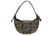 Load image into Gallery viewer, 極美品 FENDI フェンディ ミニクロワッサン ハンドバッグ 108BK00301 ズッキーノ柄 ブラック ゴールド キャンバス ブラック金具 中古 4b008565