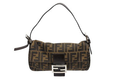 極美品 FENDI フェンディ マンマバケット ワンショルダーバッグ 26424 ズッカ柄 キャンバス レザー ブラウン シルバー金具 中古 4b008639
